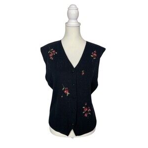 Vintage Koret Petites Floral Embroidered Sweater Vest Cottagecore Grandpa Chic